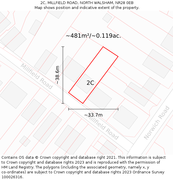 2C, MILLFIELD ROAD, NORTH WALSHAM, NR28 0EB: Plot and title map