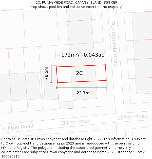 2C, RUNNYMEDE ROAD, CANVEY ISLAND, SS8 0EF: Plot and title map