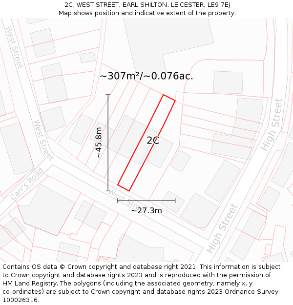 2C, WEST STREET, EARL SHILTON, LEICESTER, LE9 7EJ: Plot and title map
