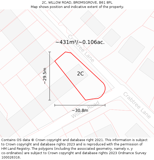 2C, WILLOW ROAD, BROMSGROVE, B61 8PL: Plot and title map