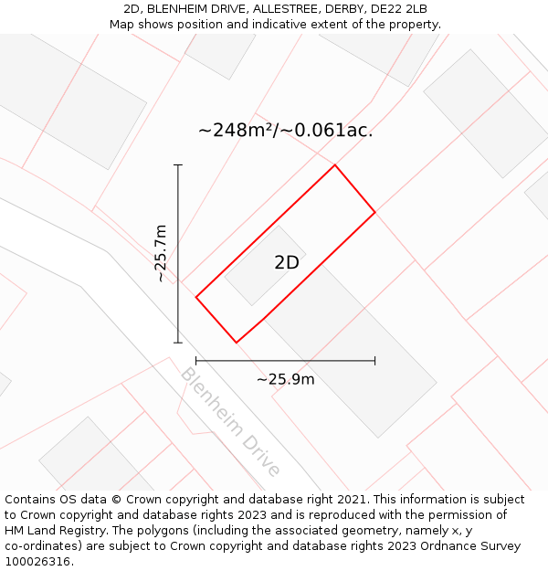 2D, BLENHEIM DRIVE, ALLESTREE, DERBY, DE22 2LB: Plot and title map