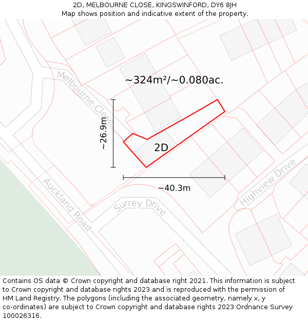 2D, MELBOURNE CLOSE, KINGSWINFORD, DY6 8JH: Plot and title map