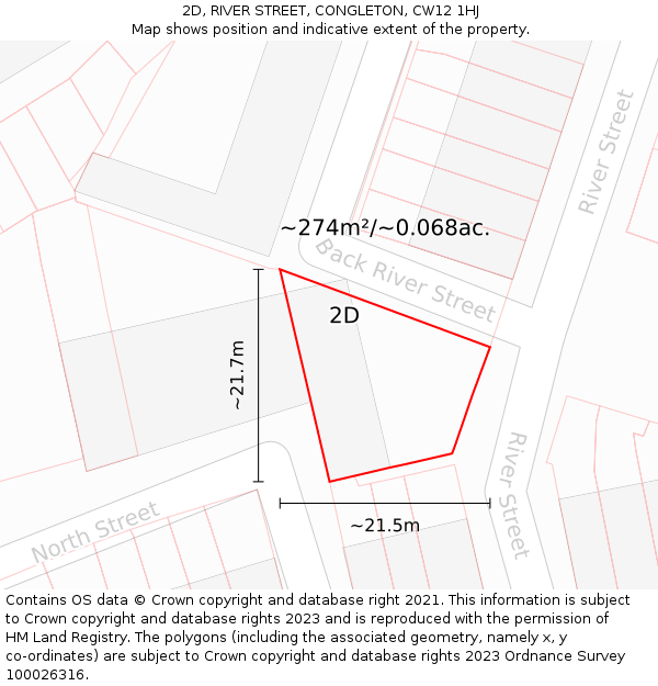 2D, RIVER STREET, CONGLETON, CW12 1HJ: Plot and title map