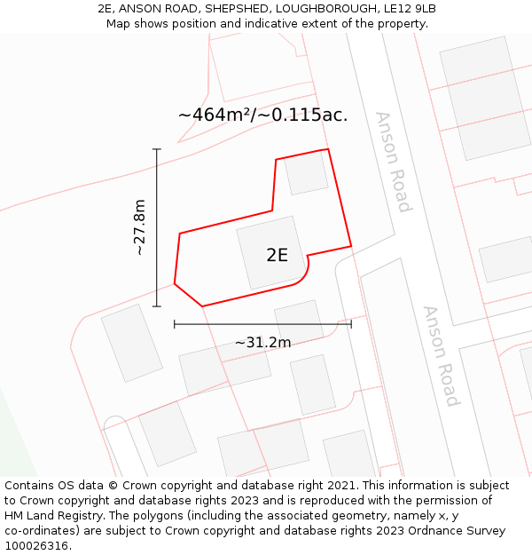 2E, ANSON ROAD, SHEPSHED, LOUGHBOROUGH, LE12 9LB: Plot and title map