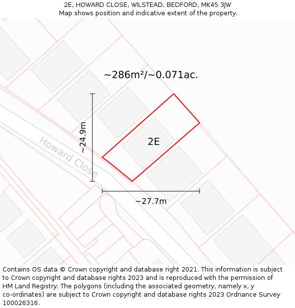 2E, HOWARD CLOSE, WILSTEAD, BEDFORD, MK45 3JW: Plot and title map