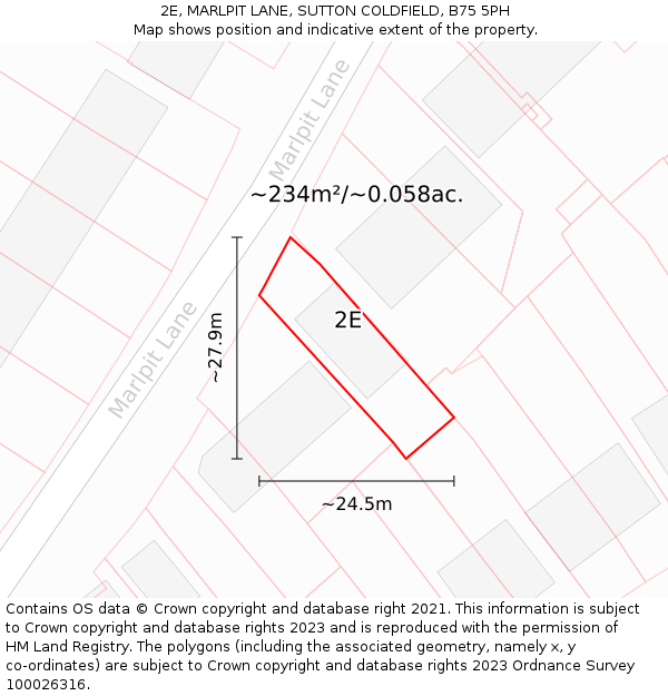 2E, MARLPIT LANE, SUTTON COLDFIELD, B75 5PH: Plot and title map