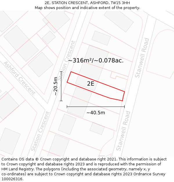 2E, STATION CRESCENT, ASHFORD, TW15 3HH: Plot and title map