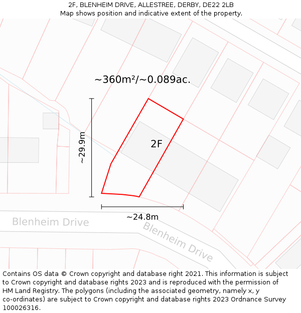 2F, BLENHEIM DRIVE, ALLESTREE, DERBY, DE22 2LB: Plot and title map
