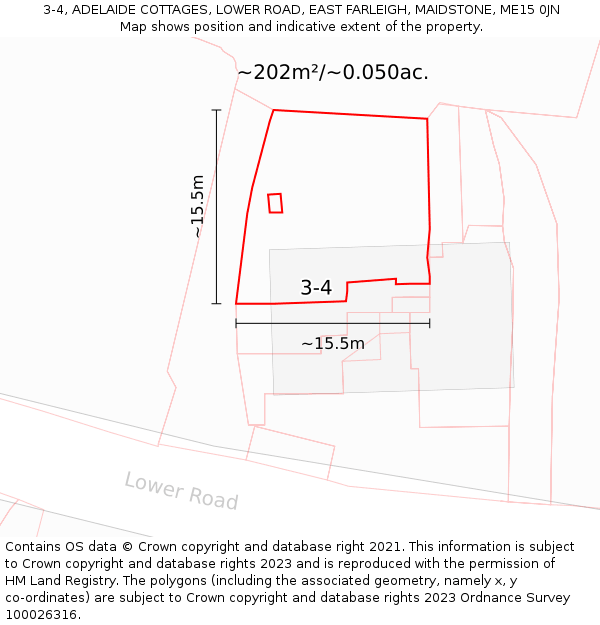 3-4, ADELAIDE COTTAGES, LOWER ROAD, EAST FARLEIGH, MAIDSTONE, ME15 0JN: Plot and title map