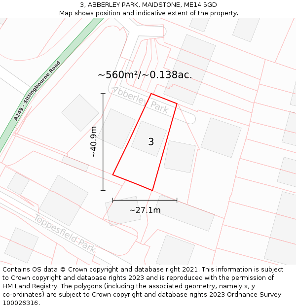 3, ABBERLEY PARK, MAIDSTONE, ME14 5GD: Plot and title map