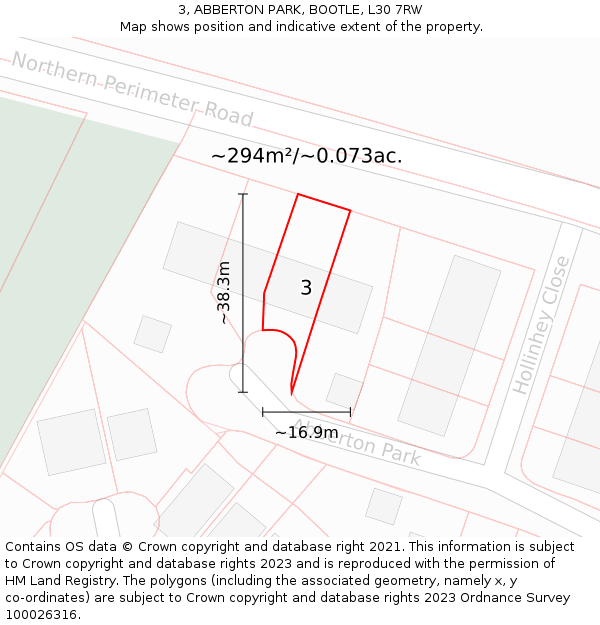 3, ABBERTON PARK, BOOTLE, L30 7RW: Plot and title map