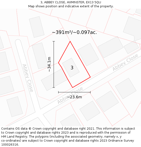 3, ABBEY CLOSE, AXMINSTER, EX13 5QU: Plot and title map