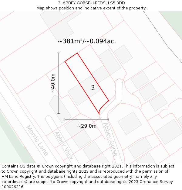 3, ABBEY GORSE, LEEDS, LS5 3DD: Plot and title map