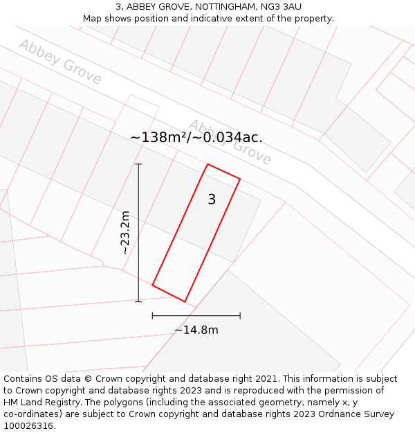 3, ABBEY GROVE, NOTTINGHAM, NG3 3AU: Plot and title map