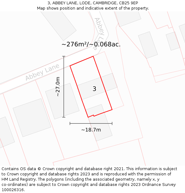 3, ABBEY LANE, LODE, CAMBRIDGE, CB25 9EP: Plot and title map
