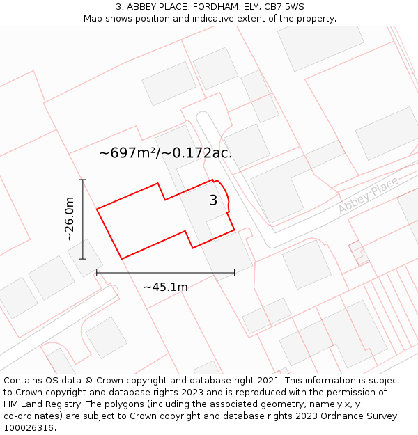 3, ABBEY PLACE, FORDHAM, ELY, CB7 5WS: Plot and title map
