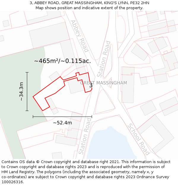 3, ABBEY ROAD, GREAT MASSINGHAM, KING'S LYNN, PE32 2HN: Plot and title map