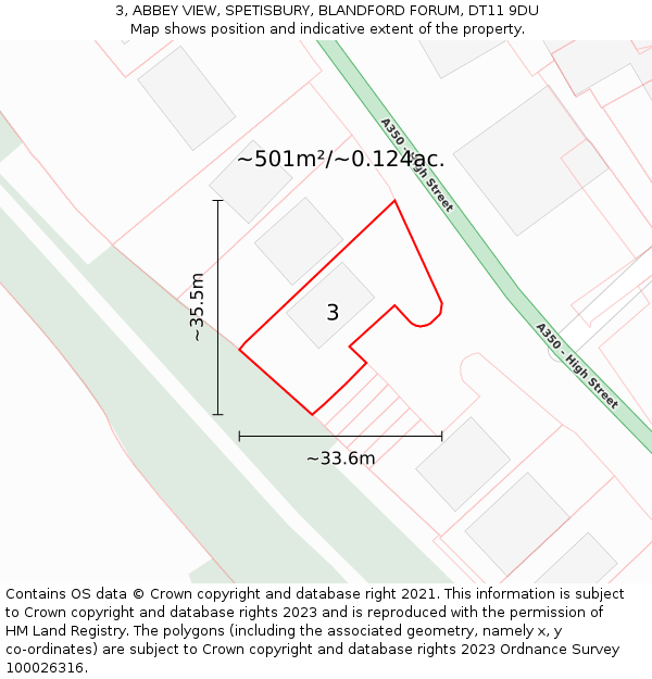 3, ABBEY VIEW, SPETISBURY, BLANDFORD FORUM, DT11 9DU: Plot and title map