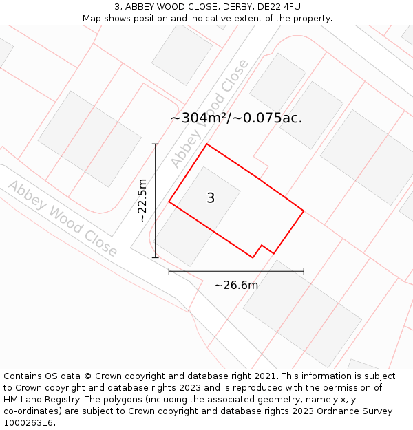 3, ABBEY WOOD CLOSE, DERBY, DE22 4FU: Plot and title map