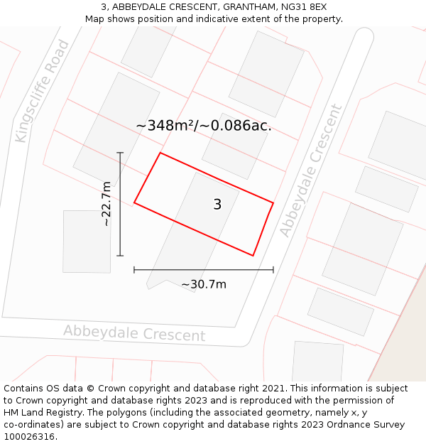 3, ABBEYDALE CRESCENT, GRANTHAM, NG31 8EX: Plot and title map