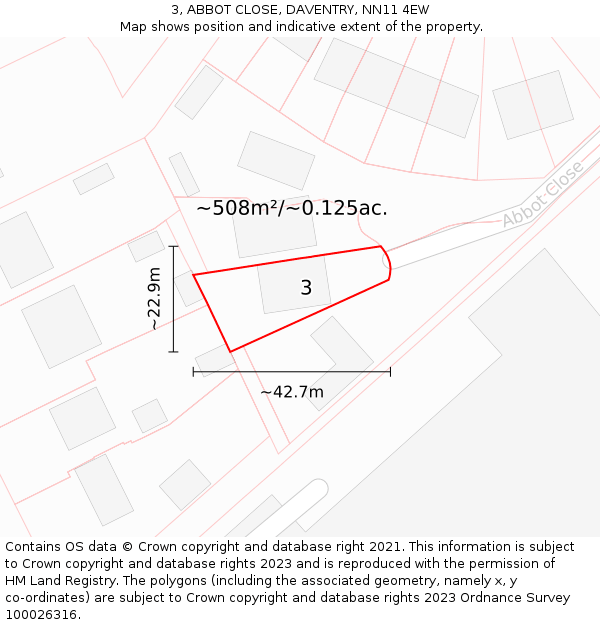 3, ABBOT CLOSE, DAVENTRY, NN11 4EW: Plot and title map