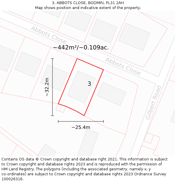 3, ABBOTS CLOSE, BODMIN, PL31 2AH: Plot and title map