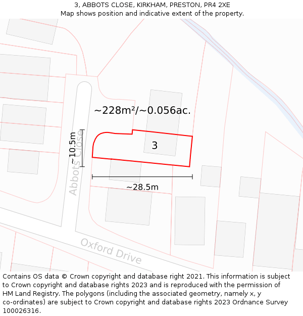 3, ABBOTS CLOSE, KIRKHAM, PRESTON, PR4 2XE: Plot and title map