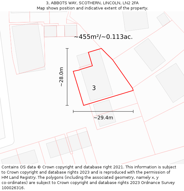 3, ABBOTS WAY, SCOTHERN, LINCOLN, LN2 2FA: Plot and title map