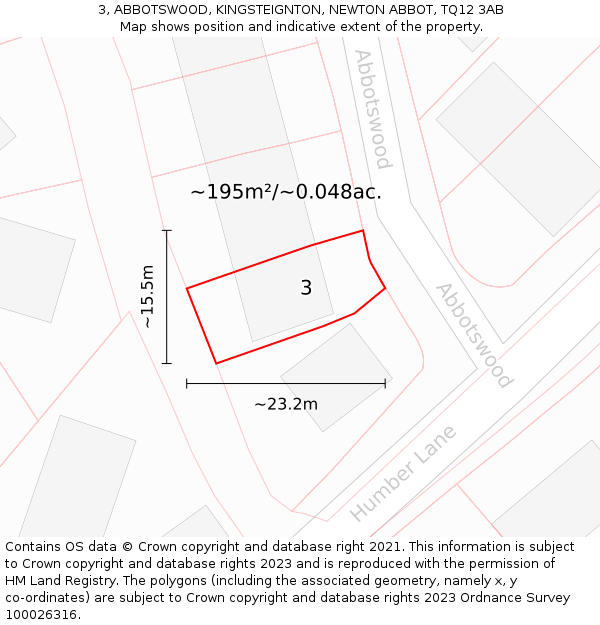 3, ABBOTSWOOD, KINGSTEIGNTON, NEWTON ABBOT, TQ12 3AB: Plot and title map