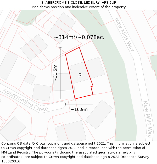3, ABERCROMBIE CLOSE, LEDBURY, HR8 2UR: Plot and title map