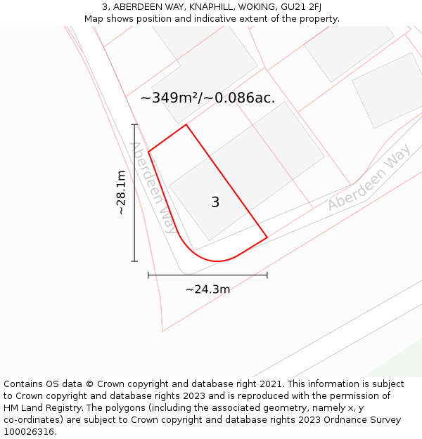 3, ABERDEEN WAY, KNAPHILL, WOKING, GU21 2FJ: Plot and title map