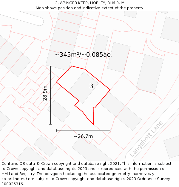 3, ABINGER KEEP, HORLEY, RH6 9UA: Plot and title map