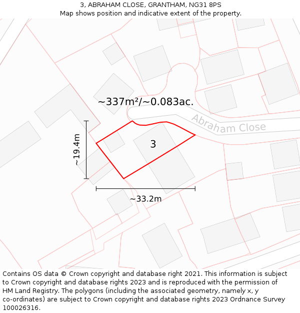 3, ABRAHAM CLOSE, GRANTHAM, NG31 8PS: Plot and title map