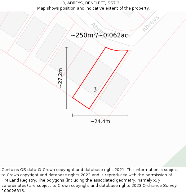 3, ABREYS, BENFLEET, SS7 3LU: Plot and title map