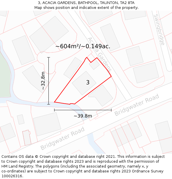 3, ACACIA GARDENS, BATHPOOL, TAUNTON, TA2 8TA: Plot and title map