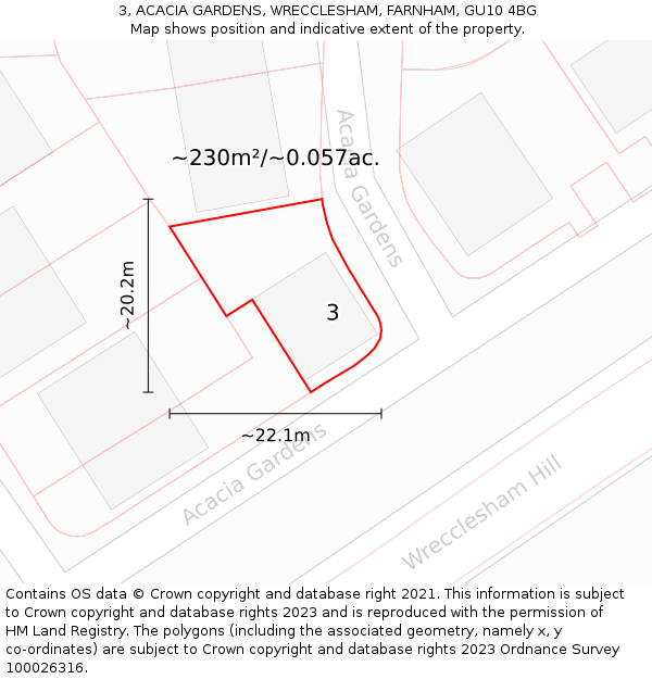 3, ACACIA GARDENS, WRECCLESHAM, FARNHAM, GU10 4BG: Plot and title map