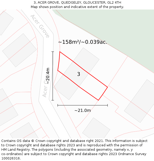 3, ACER GROVE, QUEDGELEY, GLOUCESTER, GL2 4TH: Plot and title map