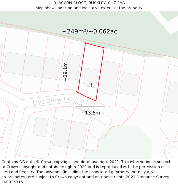 3, ACORN CLOSE, BUCKLEY, CH7 3AA: Plot and title map