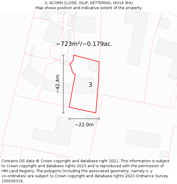 3, ACORN CLOSE, ISLIP, KETTERING, NN14 3HU: Plot and title map