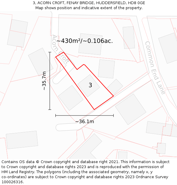 3, ACORN CROFT, FENAY BRIDGE, HUDDERSFIELD, HD8 0GE: Plot and title map