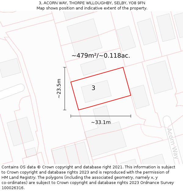 3, ACORN WAY, THORPE WILLOUGHBY, SELBY, YO8 9FN: Plot and title map