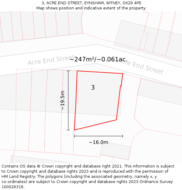 3, ACRE END STREET, EYNSHAM, WITNEY, OX29 4PE: Plot and title map