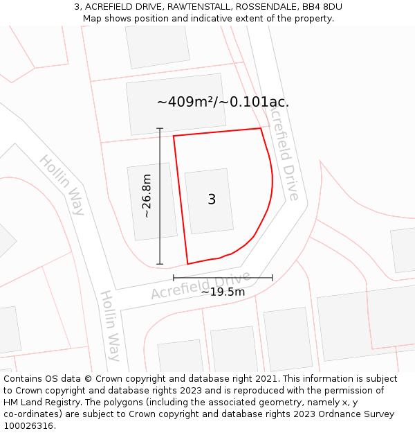 3, ACREFIELD DRIVE, RAWTENSTALL, ROSSENDALE, BB4 8DU: Plot and title map