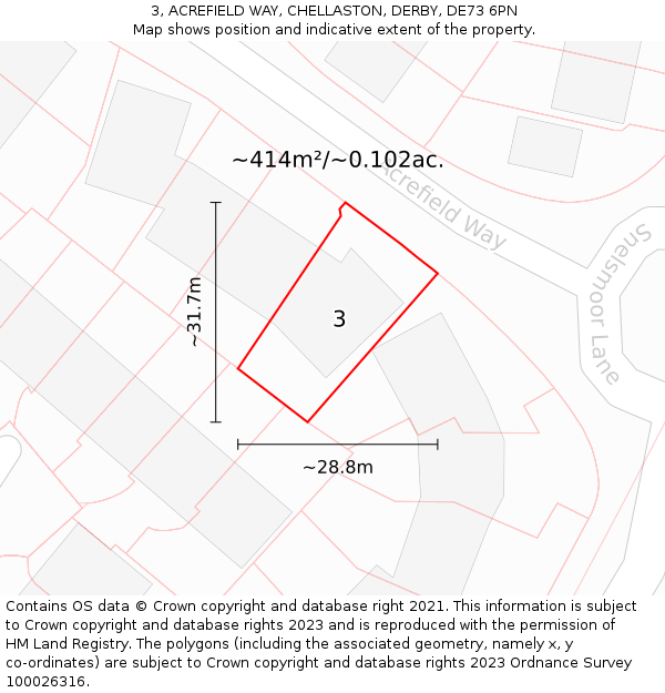 3, ACREFIELD WAY, CHELLASTON, DERBY, DE73 6PN: Plot and title map