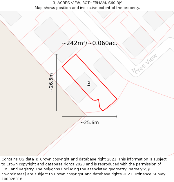3, ACRES VIEW, ROTHERHAM, S60 3JY: Plot and title map