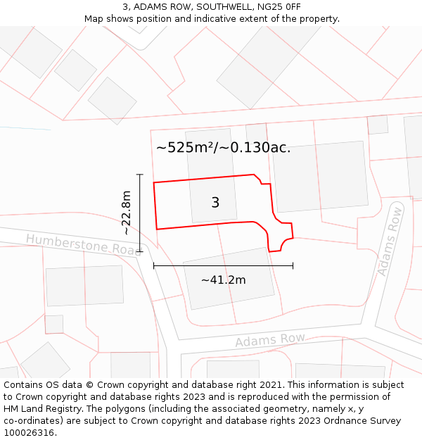 3, ADAMS ROW, SOUTHWELL, NG25 0FF: Plot and title map