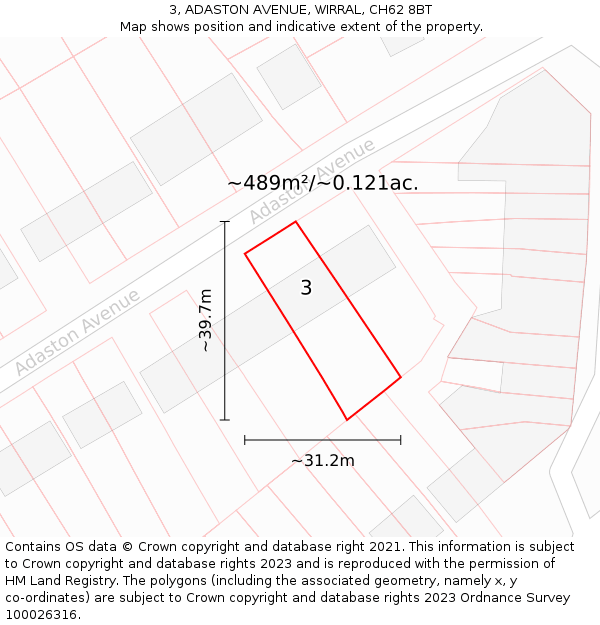 3, ADASTON AVENUE, WIRRAL, CH62 8BT: Plot and title map
