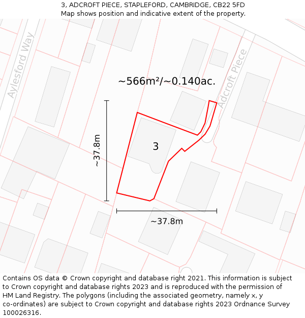 3, ADCROFT PIECE, STAPLEFORD, CAMBRIDGE, CB22 5FD: Plot and title map