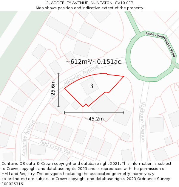 3, ADDERLEY AVENUE, NUNEATON, CV10 0FB: Plot and title map