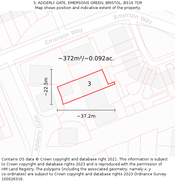 3, ADDERLY GATE, EMERSONS GREEN, BRISTOL, BS16 7DR: Plot and title map